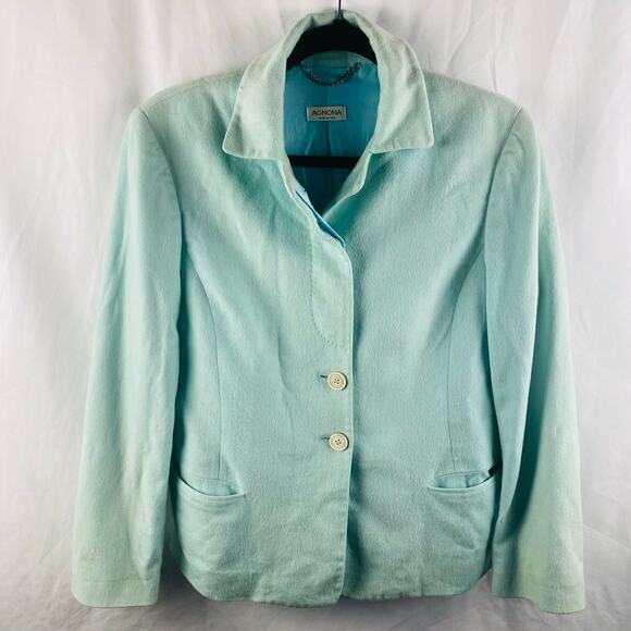 Agnona 100% Cashmere Cupro Lined Mint Pastel Green Single Breasted Blazer‎ Sz 10 - Picture 1 of 10